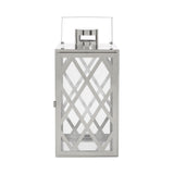 Ashuelot Outdoor 14" Modern Stainless Steel Lantern, Silver Noble House
