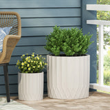 Evans Outdoor Small and Large Cast Stone Planter Set, Antique White Noble House