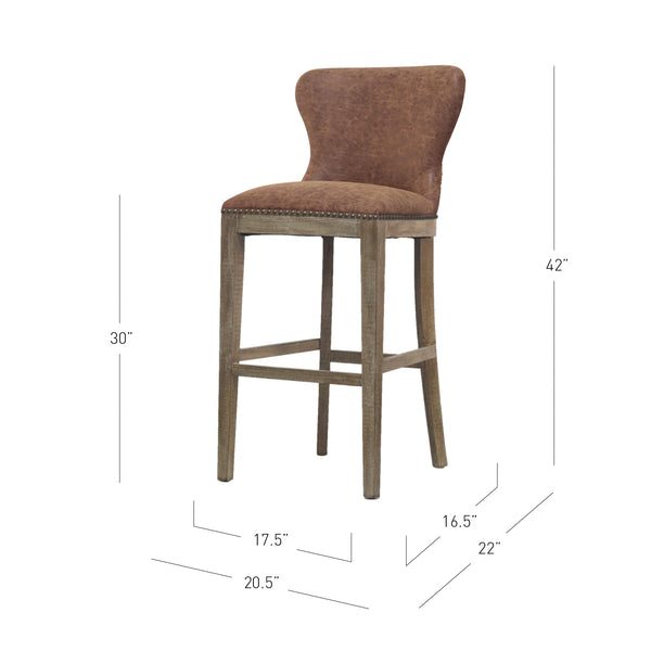 Dorsey Faux Leather Bar Stool – Stylish, Distressed Design for Modern or Transitional Spaces, 30” Height
