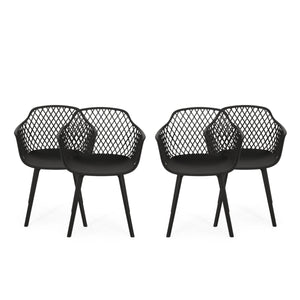 Noble House Poppy Outdoor Modern Dining Chair (Set of 4), Black