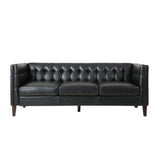 Pondway Contemporary Faux Leather Tufted 3 Seater Sofa, Midnight Black and Brown Noble House