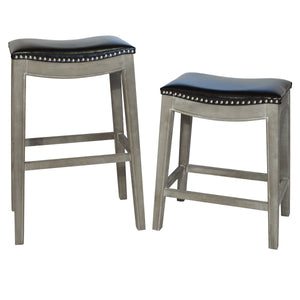 Elmo Bonded Leather Counter Stool Black, Mystique Gray Legs 198625B-23KD New Pacific Direct