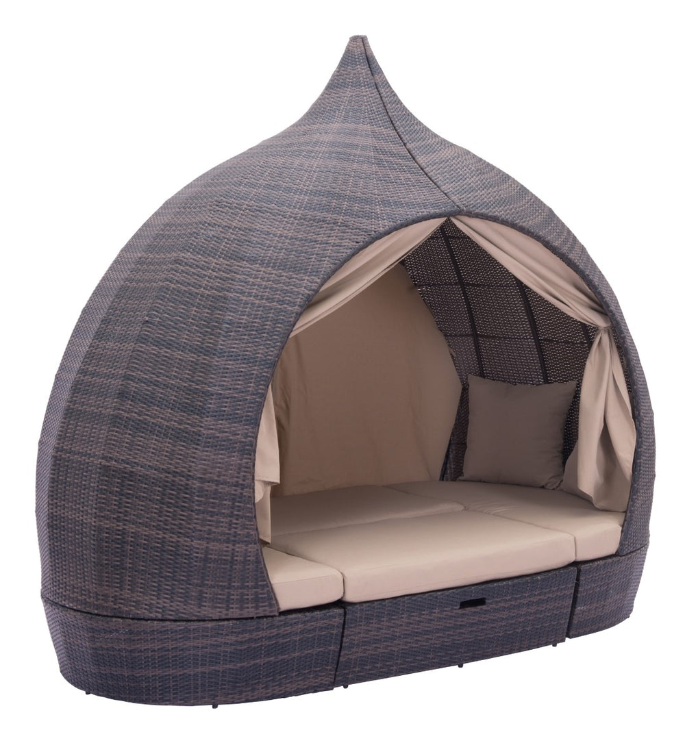 Zuo Modern Majorca 100% Olefin, Polyethylene, Aluminum Modern Commercial Grade Daybed Brown, Beige 100% Olefin, Polyethylene, Aluminum