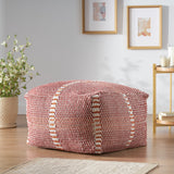 Noble House Regatta Bay Indoor Boho Handcrafted Water Resistant Rectangular Ottoman Pouf, Red and Orange
