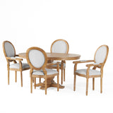 Judith French Country Wood 5-Piece Expandable Oval Dining Set, Natural and Light Gray Noble House