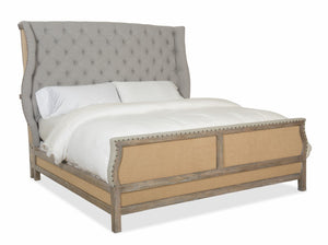 Hooker Furniture Boheme Traditional-Formal Bon Vivant De-Constructed Queen Uph Bed in Poplar and Hardwood Solids with White Oak Veneers, Fabric and Burlap 5750-90150-MWD