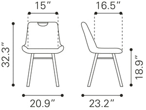 Zuo Modern Tyler 100% Polyurethane, Plywood, Steel Modern Commercial Grade Dining Chair Set - Set of 2 Vintage Gray, Black 100% Polyurethane, Plywood, Steel