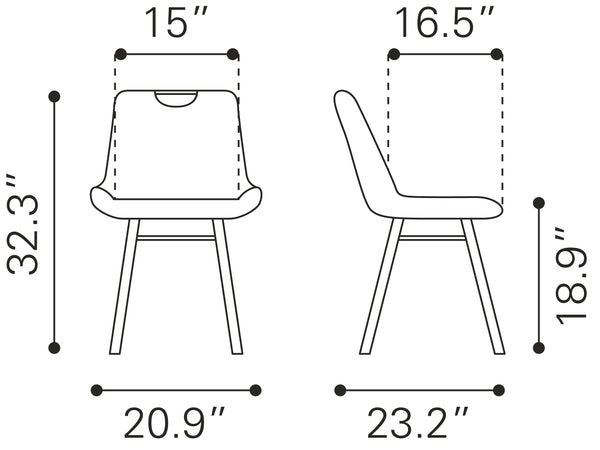 Zuo Modern Tyler 100% Polyurethane, Plywood, Steel Modern Commercial Grade Dining Chair Set - Set of 2 Vintage Gray, Black 100% Polyurethane, Plywood, Steel