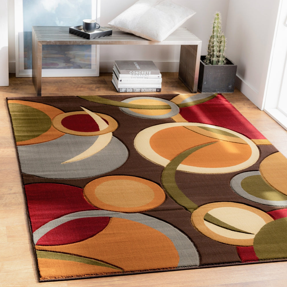 Majestic MAJ-1019 Modern Polyolefin Rug MAJ1019-5373 Dark Brown, Dark Green, Rust, Medium Gray, Camel, Khaki, Tan 100% Polyolefin 5'3" x 7'3"