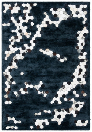 Manhattan 101 Contemporary Hand Tufted 70% Bamboo Silk, 20% Leather Rug Black
