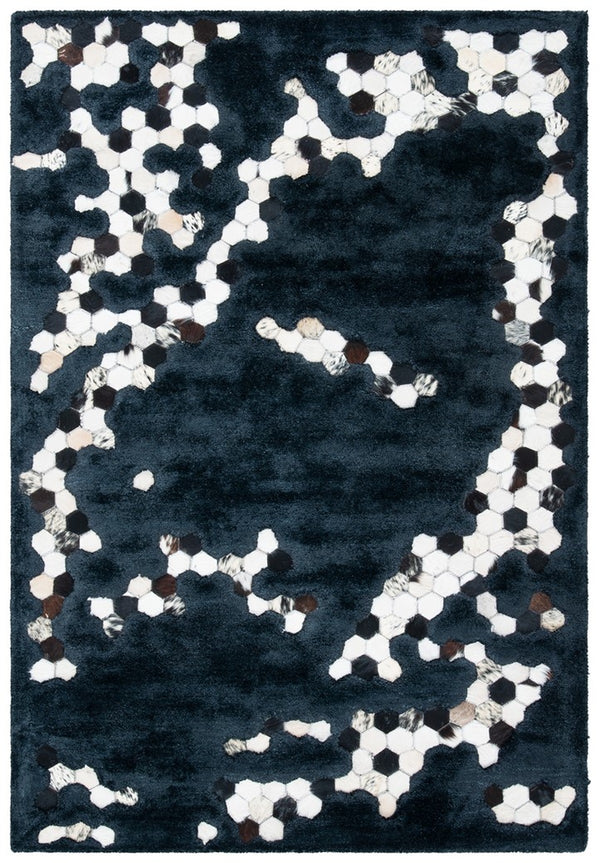 Manhattan 101 Contemporary Hand Tufted 70% Bamboo Silk, 20% Leather Rug Black