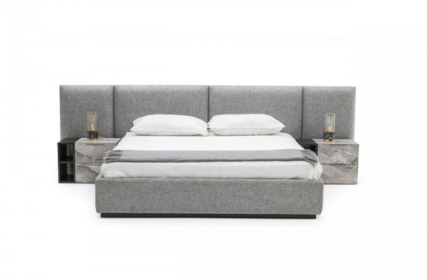 VIG Furniture Nova Domus Maranello - Modern Grey Fabric Bed w/ Two Nightstands VGMABR-121-GRY-BED VGMABR-121-GRY-BED