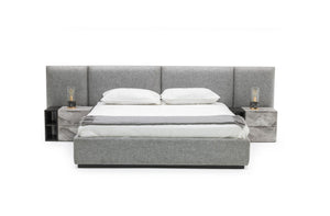 VIG Furniture Eastern King Nova Domus Maranello - Modern Grey Fabric Bed w/ Two Nightstands VGMABR-121-GRY-BED-EK