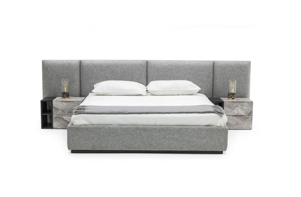 VIG Furniture Eastern King Nova Domus Maranello - Modern Grey Fabric Bed w/ Two Nightstands VGMABR-121-GRY-BED-EK