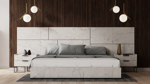 VIG Furniture Nova Domus Marbella - Italian Modern White Marble Bed w/ 2 Nightstands VGACMARBELLA-BED