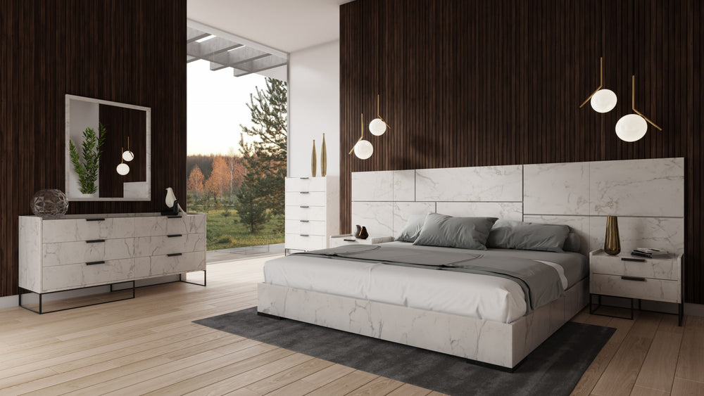 VIG Furniture Nova Domus Marbella - Italian Modern White Marble Bed w/ 2 Nightstands VGACMARBELLA-BED