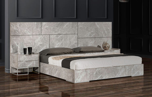 VIG Furniture Nova Domus Marbella - Italian Modern Grey Marble Bed w/ 2 Nightstands VGACMARBELLA-GRY-BED