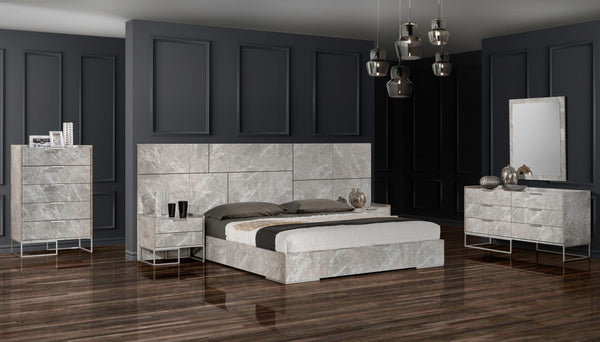 VIG Furniture Nova Domus Marbella - Italian Modern Grey Marble Bed w/ 2 Nightstands VGACMARBELLA-GRY-BED