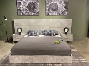 VIG Furniture Nova Domus Marbella - Italian Modern Grey Marble Bed w/ 2 Nightstands VGACMARBELLA-GRY-BED