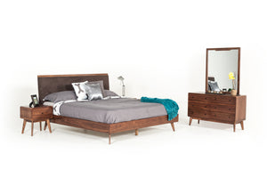VIG Furniture Modrest Marshall Mid-Century Modern Brown Fabric & Walnut Bed VGMABR-39-BED