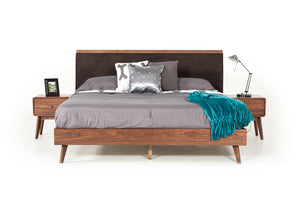 VIG Furniture Modrest Marshall Mid-Century Modern Brown Fabric & Walnut Bed VGMABR-39-BED