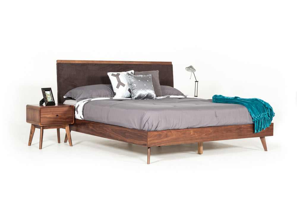 VIG Furniture Modrest Marshall Mid-Century Modern Brown Fabric & Walnut Bed VGMABR-39-BED