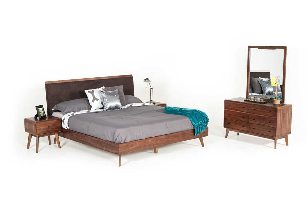 VIG Furniture Modrest Marshall Mid-Century Modern Brown Fabric & Walnut Bed VGMABR-39-BED