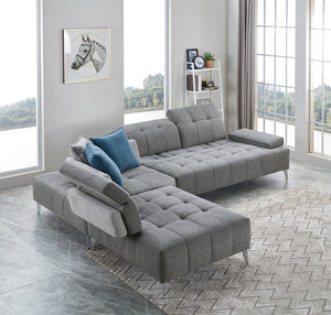 VIG Furniture Divani Casa Nash - Modern Grey Fabric Sectional Sofa Adjustable Backrest VGMB-1808-GRY