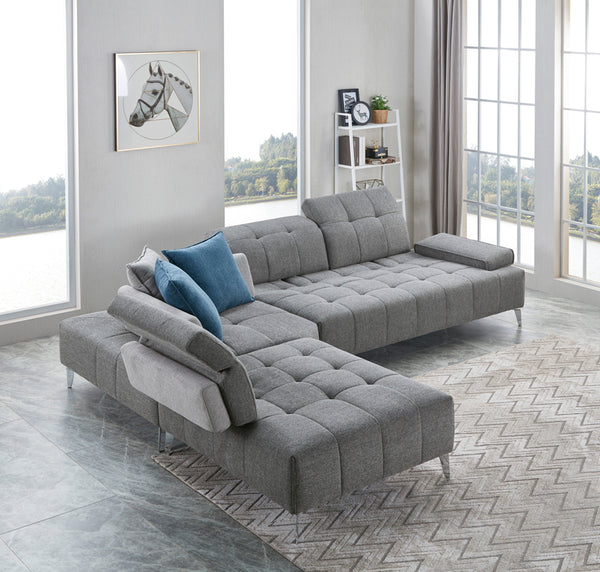 VIG Furniture Divani Casa Nash - Modern Grey Fabric Sectional Sofa Adjustable Backrest VGMB-1808-GRY