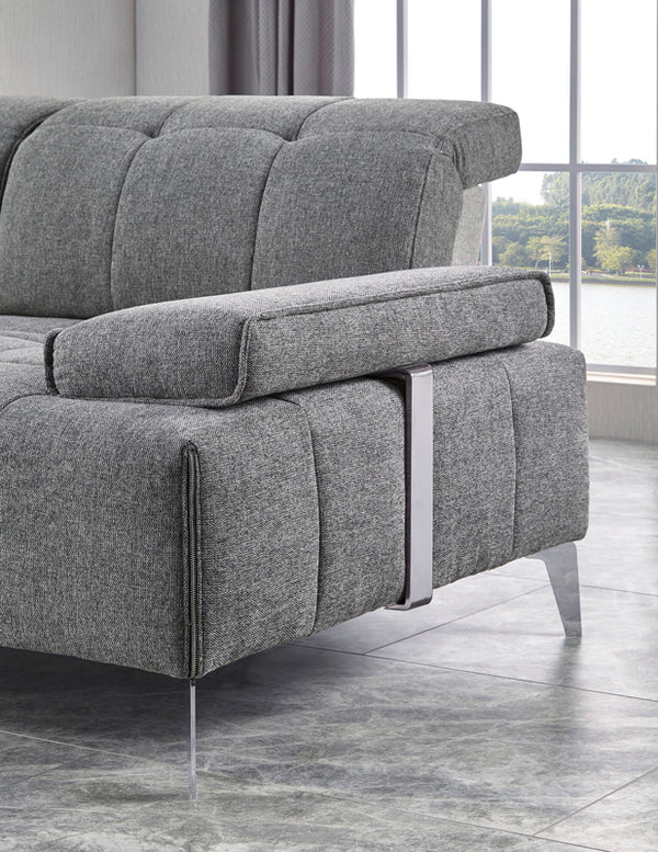 VIG Furniture Divani Casa Nash - Modern Grey Fabric Sectional Sofa Adjustable Backrest VGMB-1808-GRY