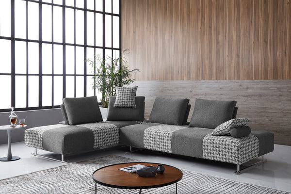 VIG Furniture Divani Casa Cooke - Modern Grey Houndstooth Fabric Modular Sectional Sofa Bed VGMB-1836-GRY