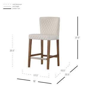 Albie Diamond Stitching Leatherette Counter Stool Danburry White
