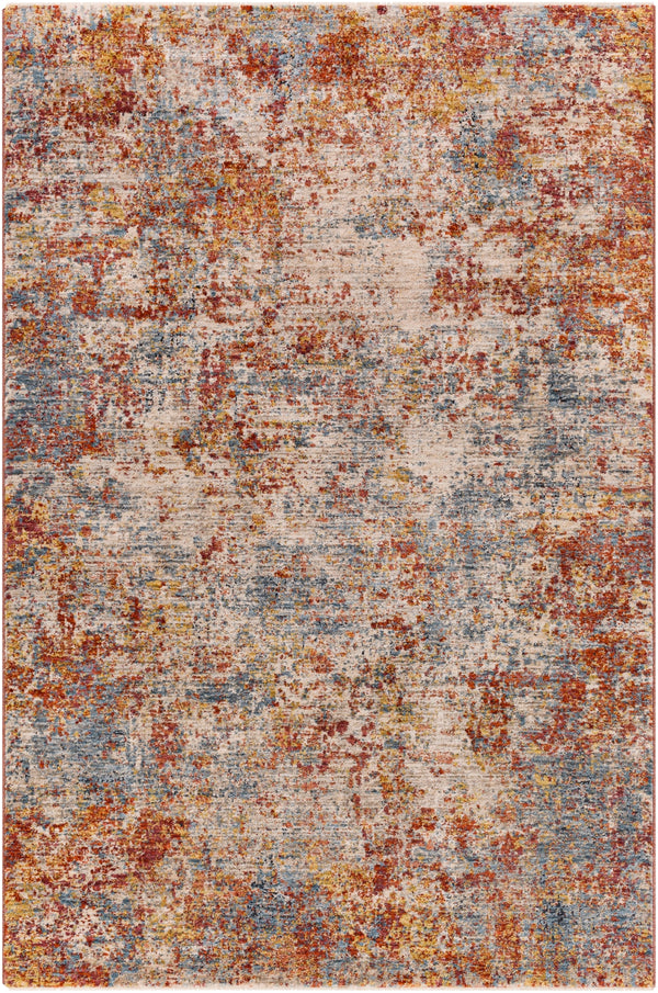 Mirabel MBE-2300 Modern Polyester Rug MBE2300-9122 Peach, Burnt Orange, Cream, Dark Brown, Saffron, Taupe, Light Gray, Rose, Denim, Sky Blue 100% Polyester 9' x 12'2"