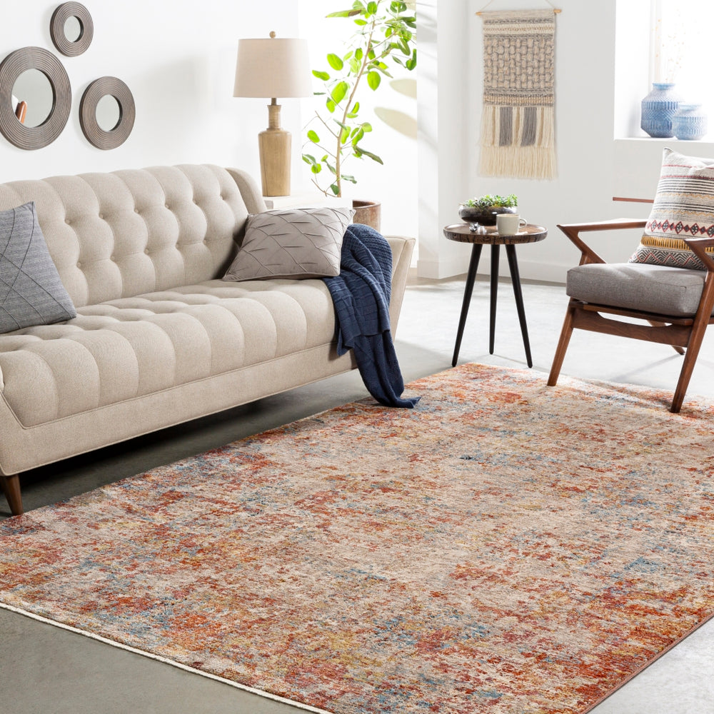 Mirabel MBE-2300 Modern Polyester Rug MBE2300-9122 Peach, Burnt Orange, Cream, Dark Brown, Saffron, Taupe, Light Gray, Rose, Denim, Sky Blue 100% Polyester 9' x 12'2"