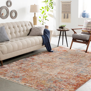 Mirabel MBE-2300 Modern Polyester Rug MBE2300-9122 Peach, Burnt Orange, Cream, Dark Brown, Saffron, Taupe, Light Gray, Rose, Denim, Sky Blue 100% Polyester 9' x 12'2"