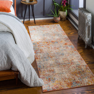 Mirabel MBE-2300 Modern Polyester Rug MBE2300-2773 Peach, Burnt Orange, Cream, Dark Brown, Saffron, Taupe, Light Gray, Rose, Denim, Sky Blue 100% Polyester 2'7" x 7'3"