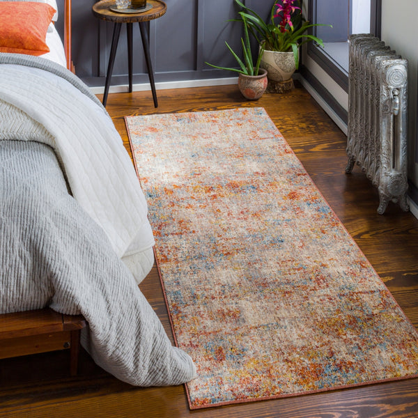 Mirabel MBE-2300 Modern Polyester Rug MBE2300-2773 Peach, Burnt Orange, Cream, Dark Brown, Saffron, Taupe, Light Gray, Rose, Denim, Sky Blue 100% Polyester 2'7" x 7'3"