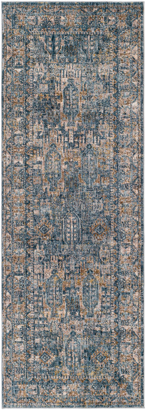 Mirabel MBE-2301 Traditional Polyester Rug MBE2301-2773 Navy, Denim, Cream, Dark Brown, Saffron, Taupe, Light Gray 100% Polyester 2'7" x 7'3"