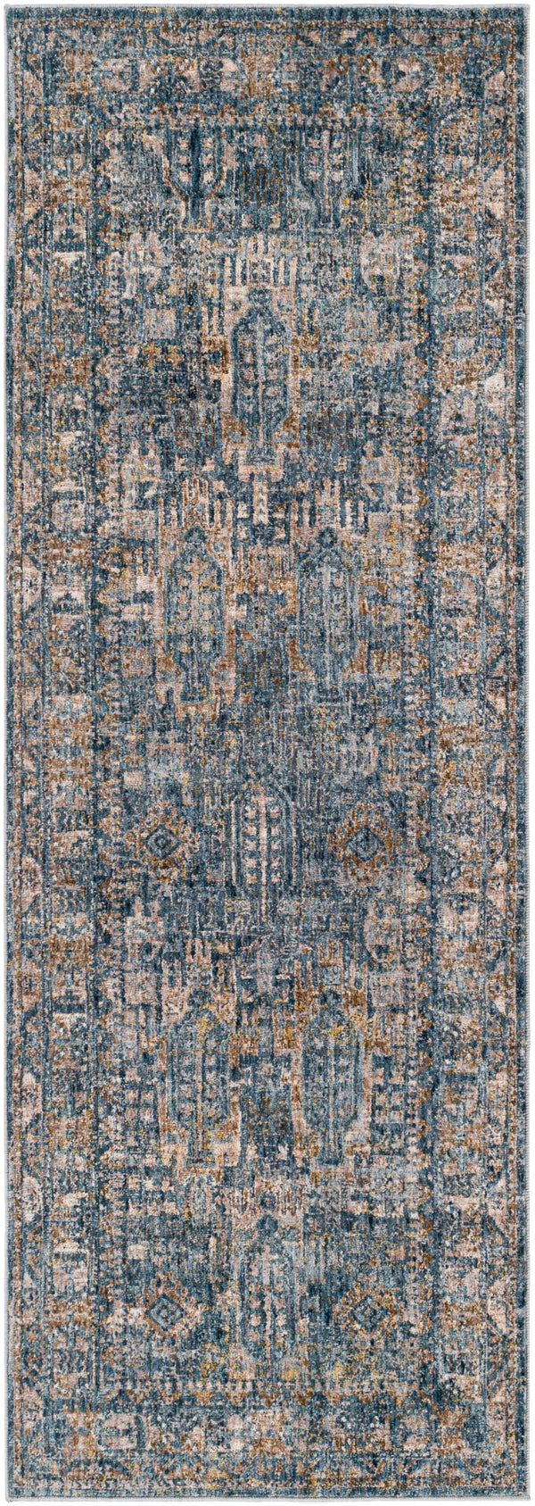 Mirabel MBE-2301 Traditional Polyester Rug MBE2301-2773 Navy, Denim, Cream, Dark Brown, Saffron, Taupe, Light Gray 100% Polyester 2'7" x 7'3"