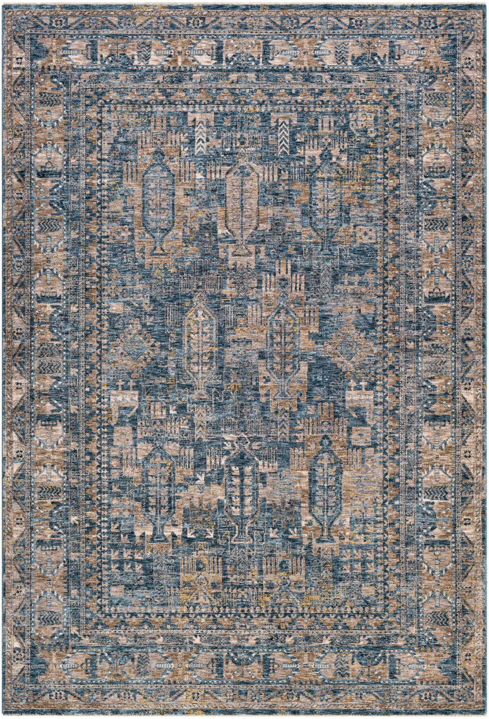 Mirabel MBE-2301 Traditional Polyester Rug MBE2301-9122 Navy, Denim, Cream, Dark Brown, Saffron, Taupe, Light Gray 100% Polyester 9' x 12'2"