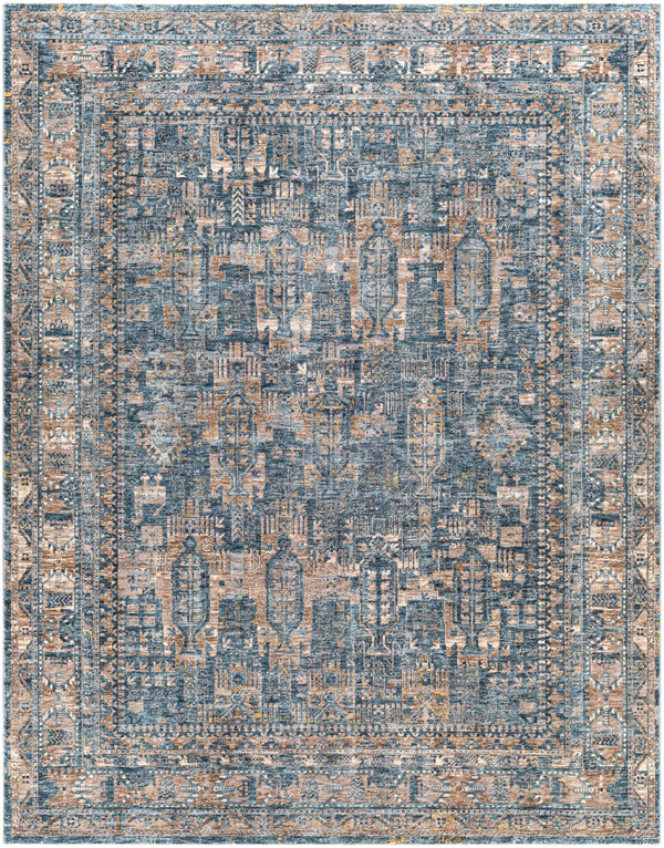 Mirabel MBE-2301 Traditional Polyester Rug MBE2301-710103 Navy, Denim, Cream, Dark Brown, Saffron, Taupe, Light Gray 100% Polyester 7'10" x 10'3"