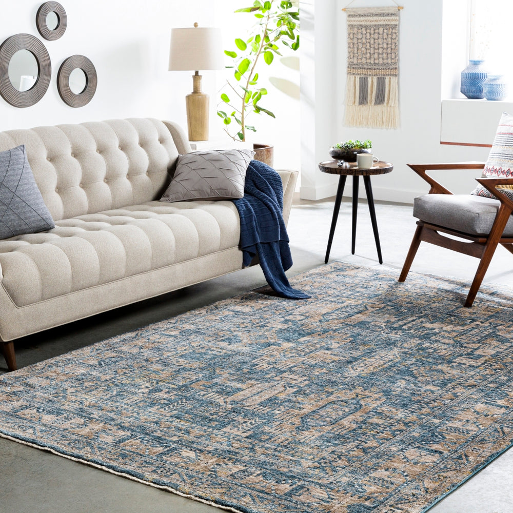 Mirabel MBE-2301 Traditional Polyester Rug MBE2301-9122 Navy, Denim, Cream, Dark Brown, Saffron, Taupe, Light Gray 100% Polyester 9' x 12'2"