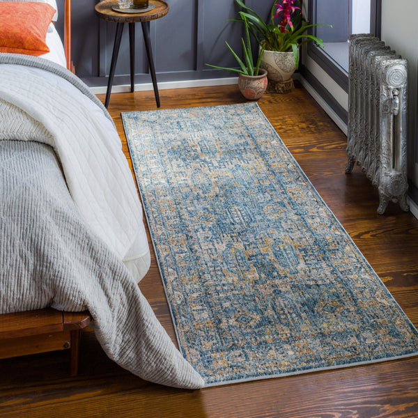 Mirabel MBE-2301 Traditional Polyester Rug MBE2301-2773 Navy, Denim, Cream, Dark Brown, Saffron, Taupe, Light Gray 100% Polyester 2'7" x 7'3"