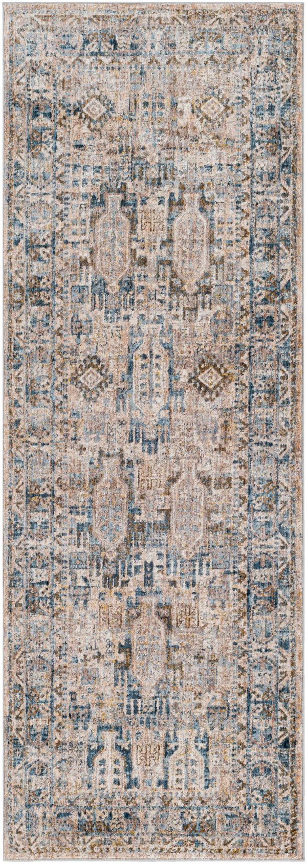 Mirabel MBE-2302 Traditional Polyester Rug MBE2302-2773 Navy, Denim, Cream, Dark Brown, Saffron, Taupe, Light Gray 100% Polyester 2'7" x 7'3"
