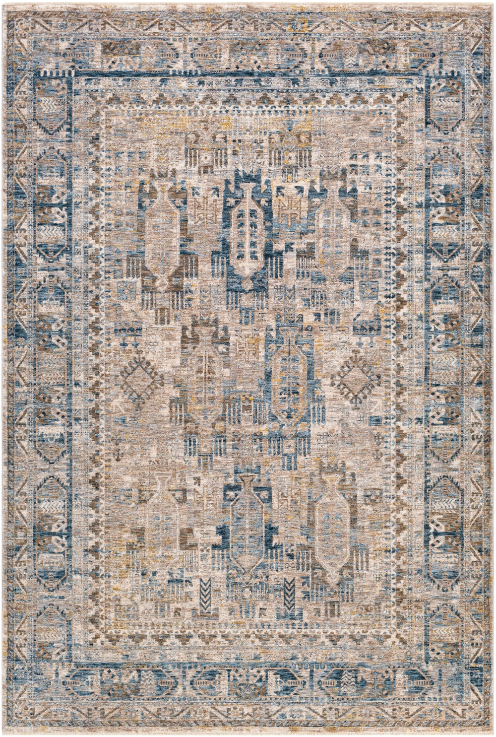 Mirabel MBE-2302 Traditional Polyester Rug MBE2302-9122 Navy, Denim, Cream, Dark Brown, Saffron, Taupe, Light Gray 100% Polyester 9' x 12'2"