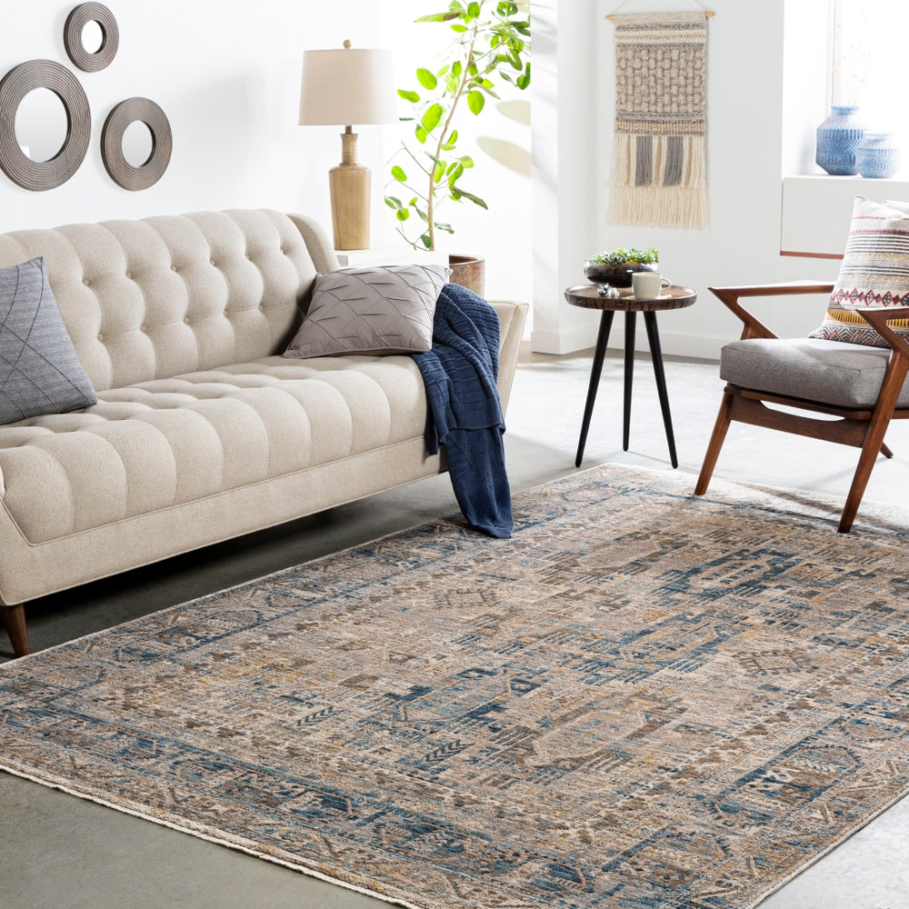 Mirabel MBE-2302 Traditional Polyester Rug MBE2302-9122 Navy, Denim, Cream, Dark Brown, Saffron, Taupe, Light Gray 100% Polyester 9' x 12'2"
