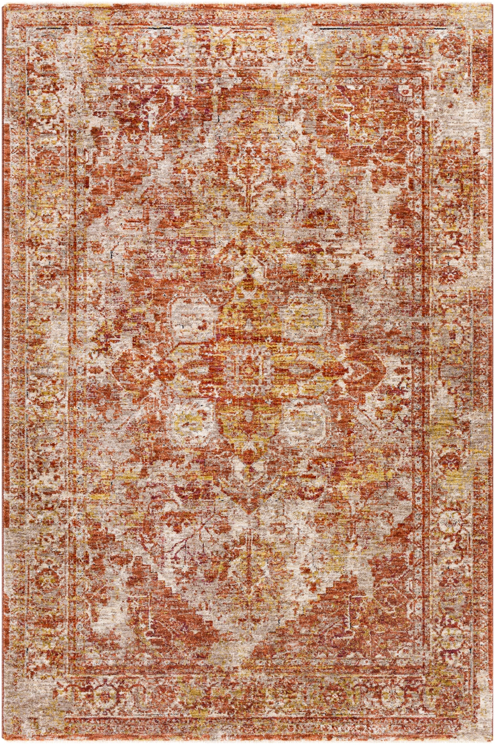 Mirabel MBE-2304 Traditional Polyester Rug MBE2304-9122 Peach, Burnt Orange, Cream, Dark Brown, Saffron, Taupe, Light Gray, Rose 100% Polyester 9' x 12'2"