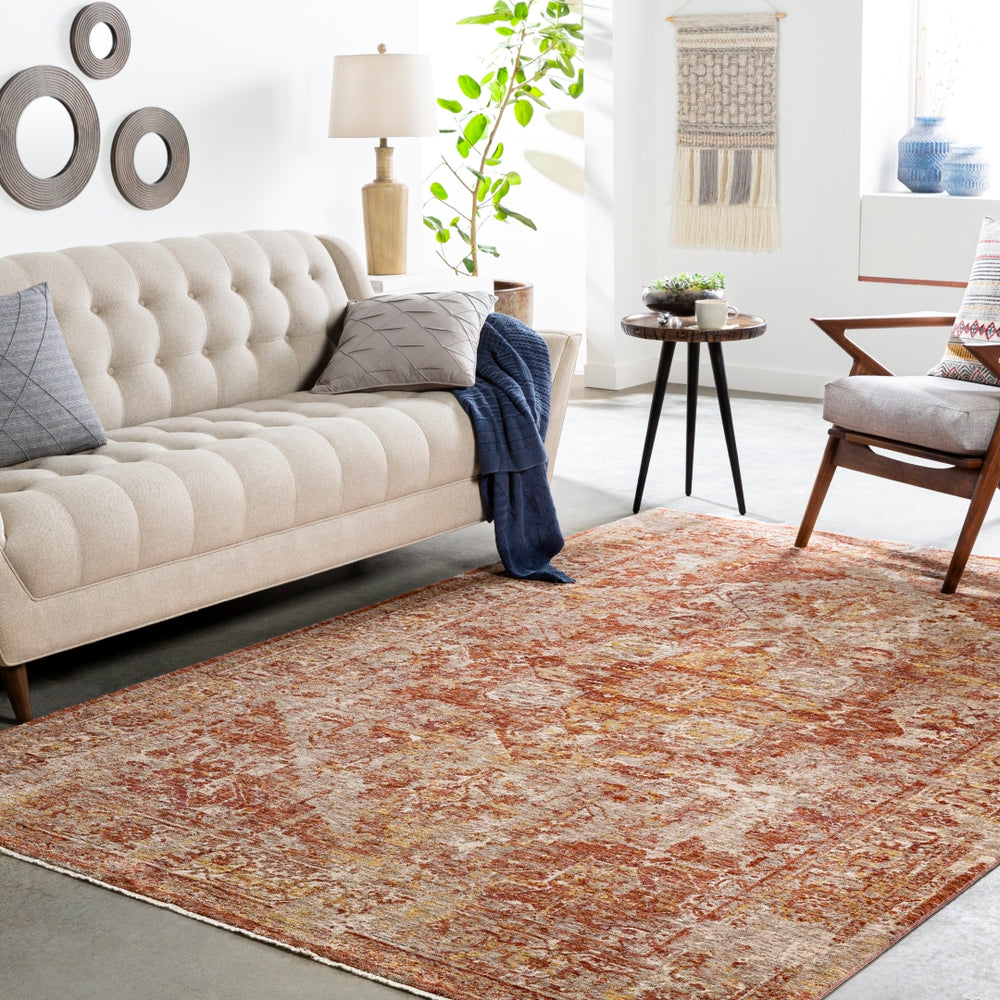 Mirabel MBE-2304 Traditional Polyester Rug MBE2304-9122 Peach, Burnt Orange, Cream, Dark Brown, Saffron, Taupe, Light Gray, Rose 100% Polyester 9' x 12'2"