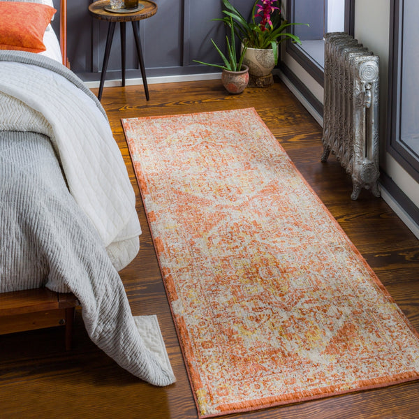 Mirabel MBE-2304 Traditional Polyester Rug MBE2304-2773 Peach, Burnt Orange, Cream, Dark Brown, Saffron, Taupe, Light Gray, Rose 100% Polyester 2'7" x 7'3"