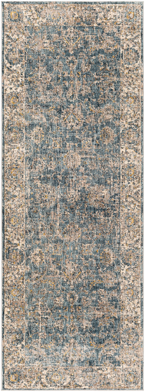 Mirabel MBE-2305 Traditional Polyester Rug MBE2305-2773 Teal, Aqua, Mustard, Medium Gray, Beige 100% Polyester 2'7" x 7'3"